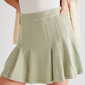 Free People Olive Checkered Pleated Skirt